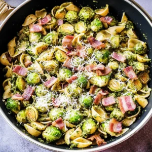Brussels Sprouts and Bacon Pesto Pasta
