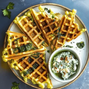 Greek Spinach Waffles with Tzatziki