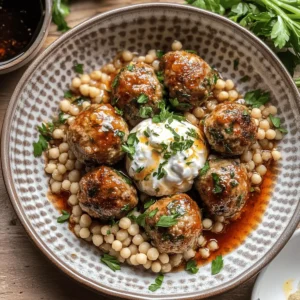 Harissa Meatballs with Fregola and Lemony Yogurt