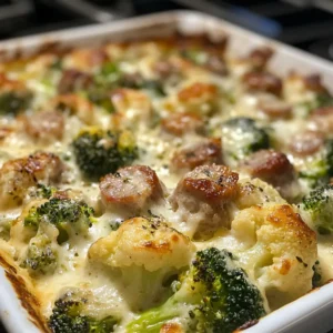 Keto Broccoli and Cauliflower Au Gratin With Sausage