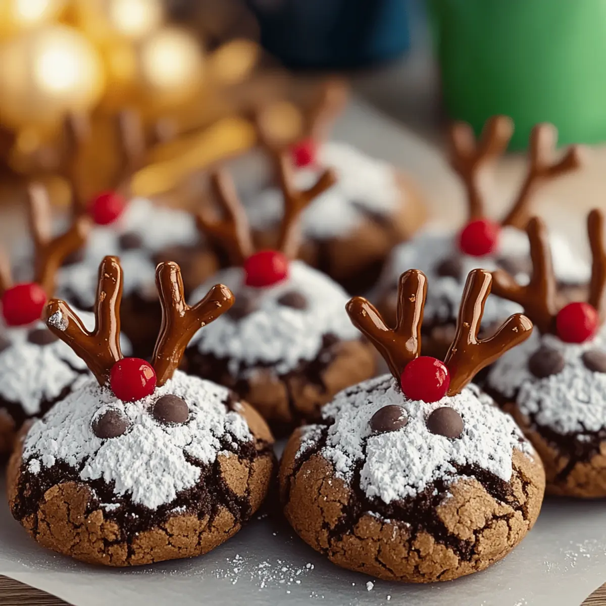 Chocolate Crinkle Reindeer Cookies