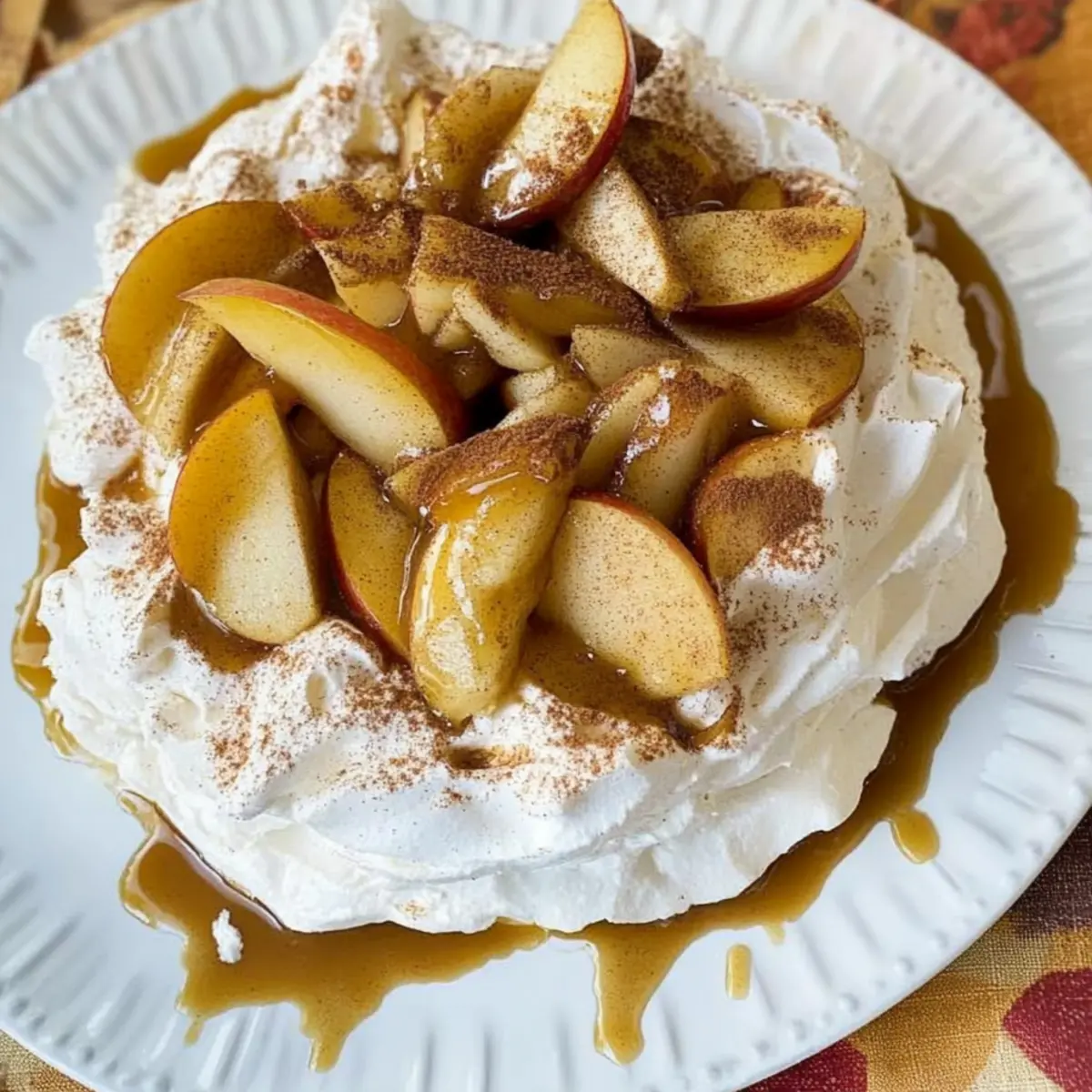 Fall Pavlova with Caramelized Apples and Cinnamon Whipped Cream