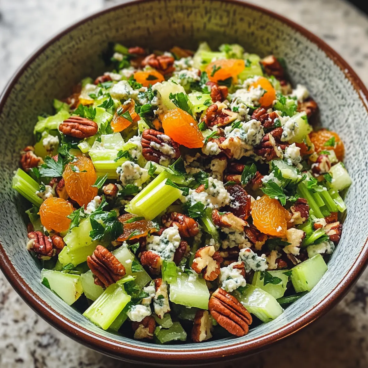 Celery Chopped Salad with Apricots, Gorgonzola, and Pecans