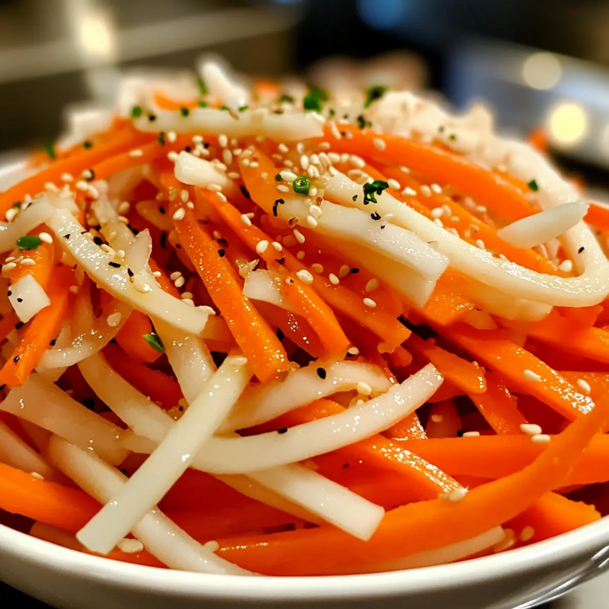 Daikon Carrot Salad with Sesame Ginger Dressing