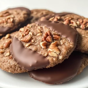 Chocolate Dipped Pecan Lace Cookies