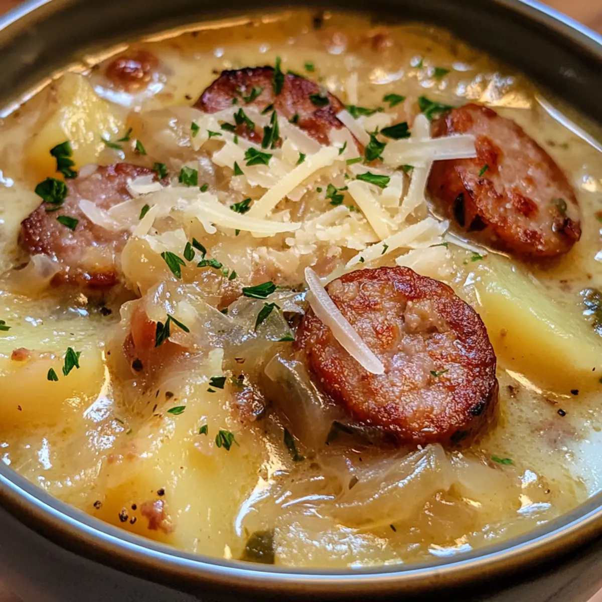 Creamy Sausage, Potato and Sauerkraut Soup