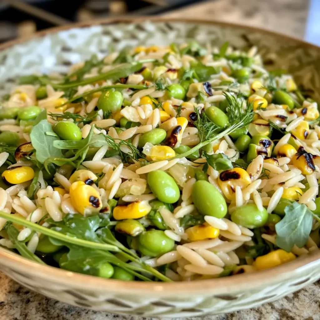 Grilled Corn Orzo Salad with Scallion Dill Dressing