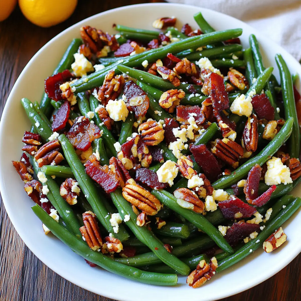 Green Bean Salad with Bacon, Pecans, Cranberries, and Feta