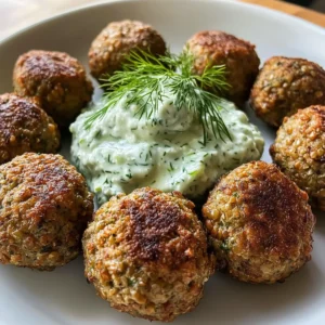 Baked Greek Lentil Meatballs with Tzatziki