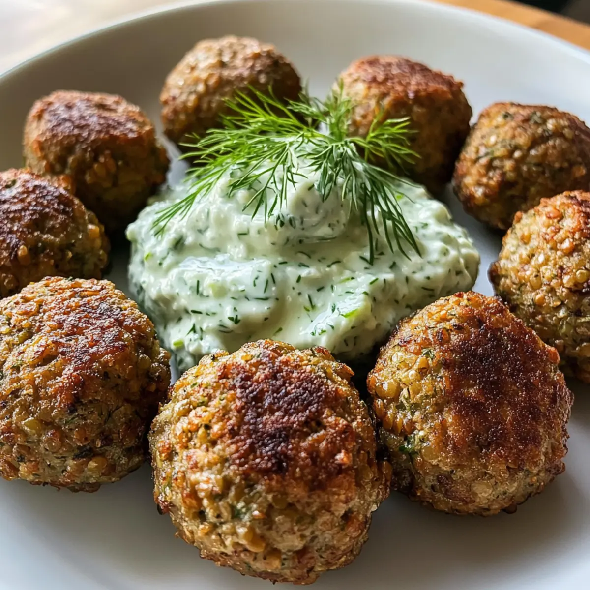 Baked Greek Lentil Meatballs with Tzatziki