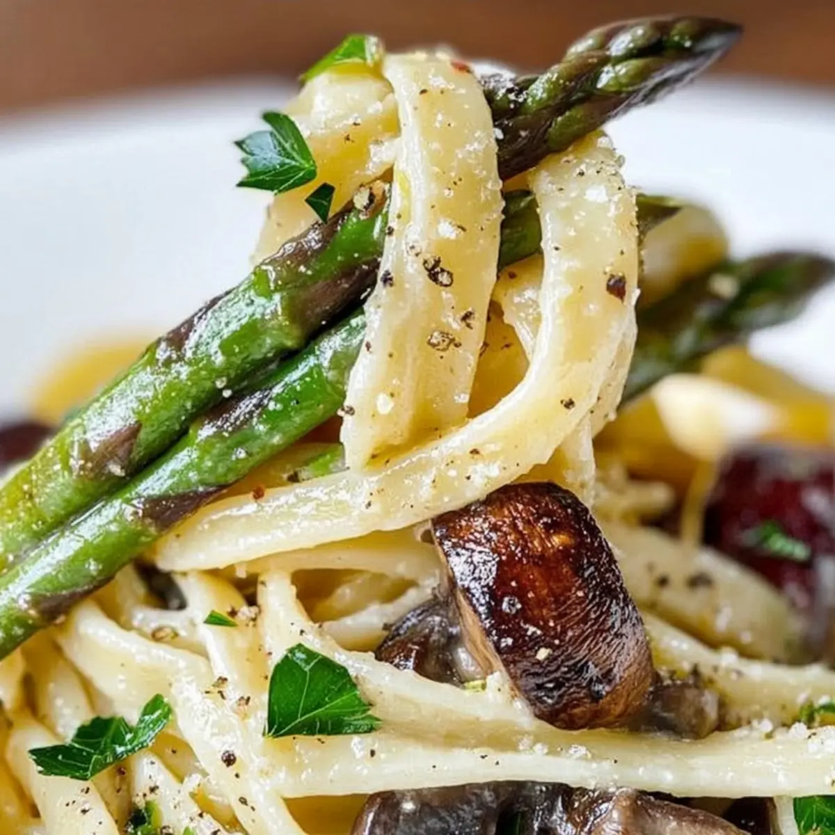 Roasted Asparagus and Mushroom Carbonara