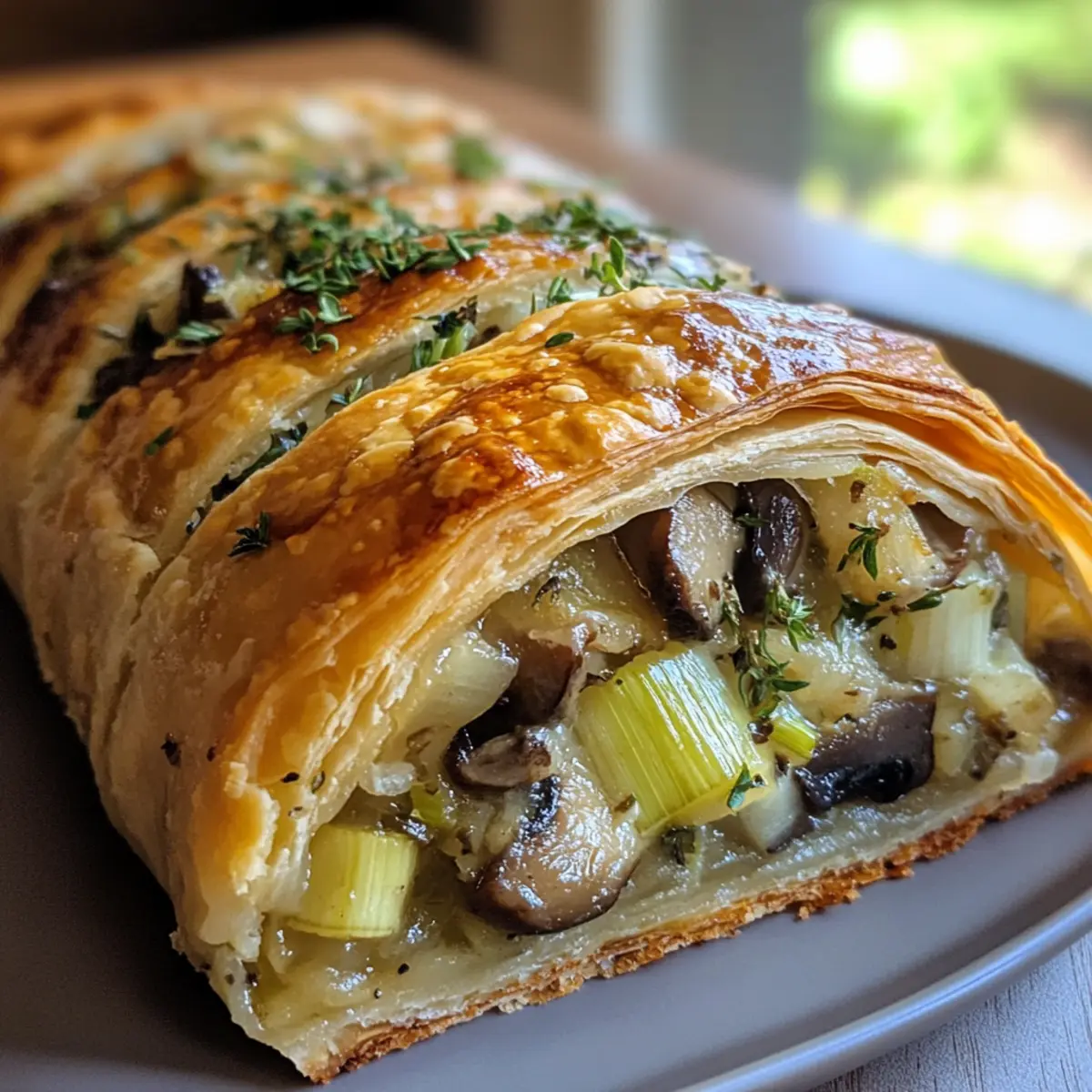 Mushroom Strudel with Leeks and Parmesan Cheese