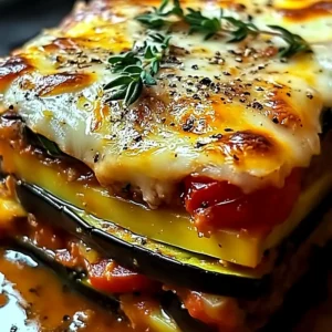 Layered Mediterranean Eggplant Zucchini Lasagna with Creamy Three Cheese Drizzle