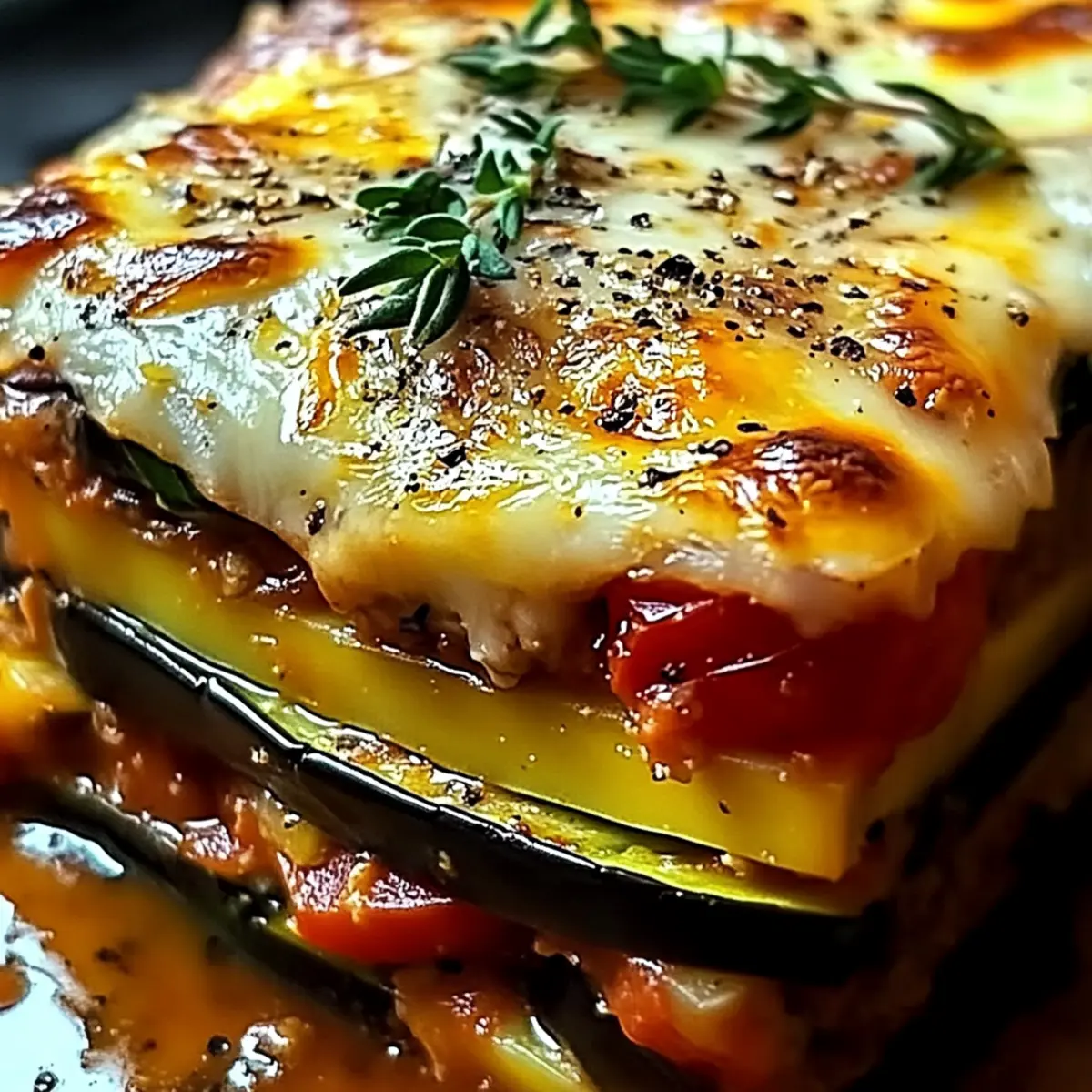 Layered Mediterranean Eggplant Zucchini Lasagna with Creamy Three Cheese Drizzle