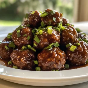 Sticky Hoisin Meatballs with Scallion Sauce