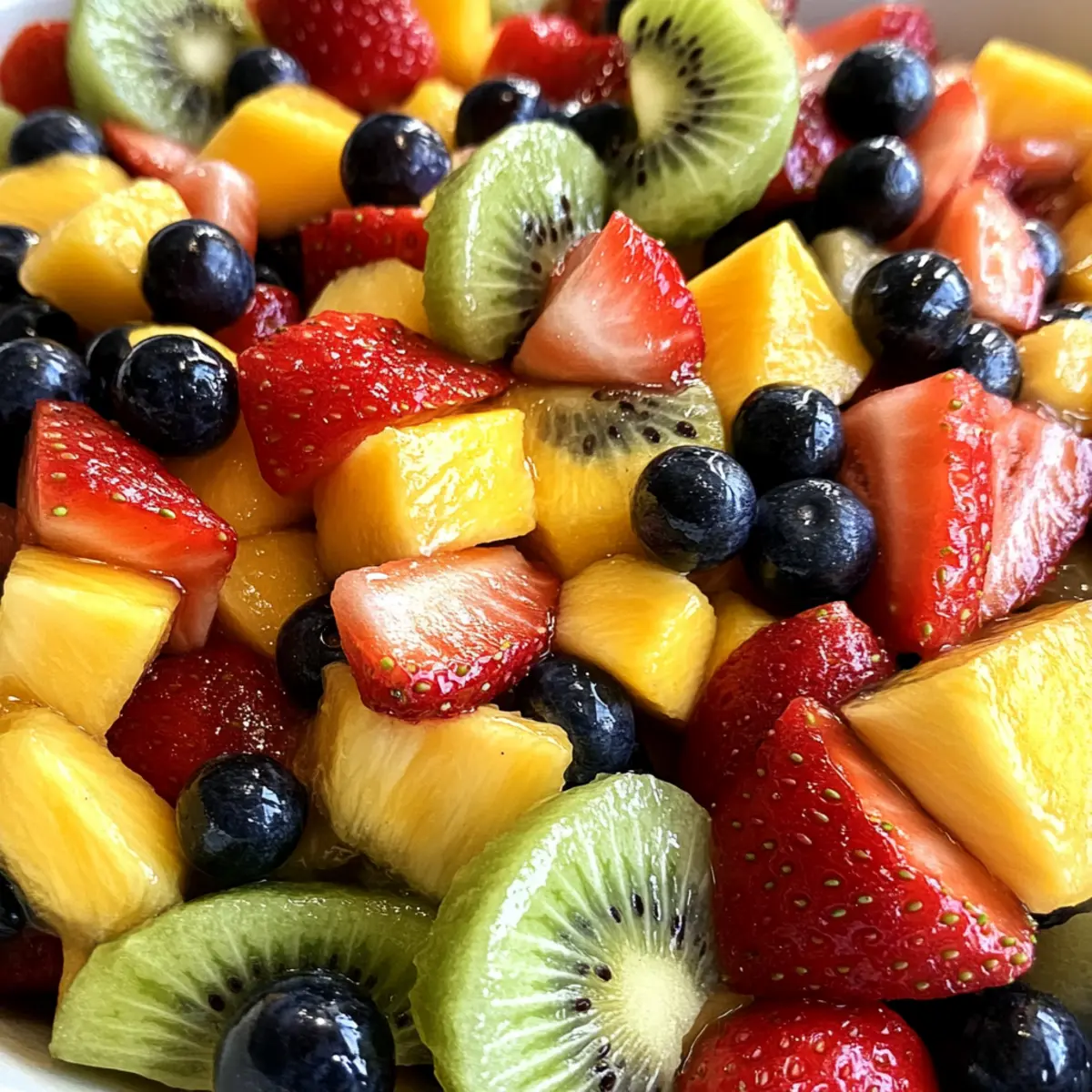 Fresh Rainbow Fruit Salad with Champagne Vanilla Bean Syrup