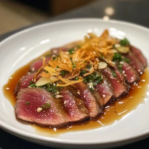 Beef Tataki with Garlic Chips & Ponzu