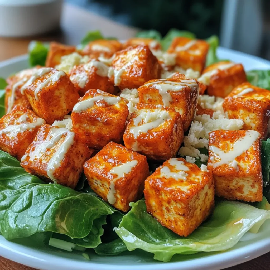 Crispy Buffalo Tofu Caesar Salad | Easy Weeknight
