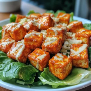 Crispy Buffalo Tofu Caesar Salad | Easy Weeknight
