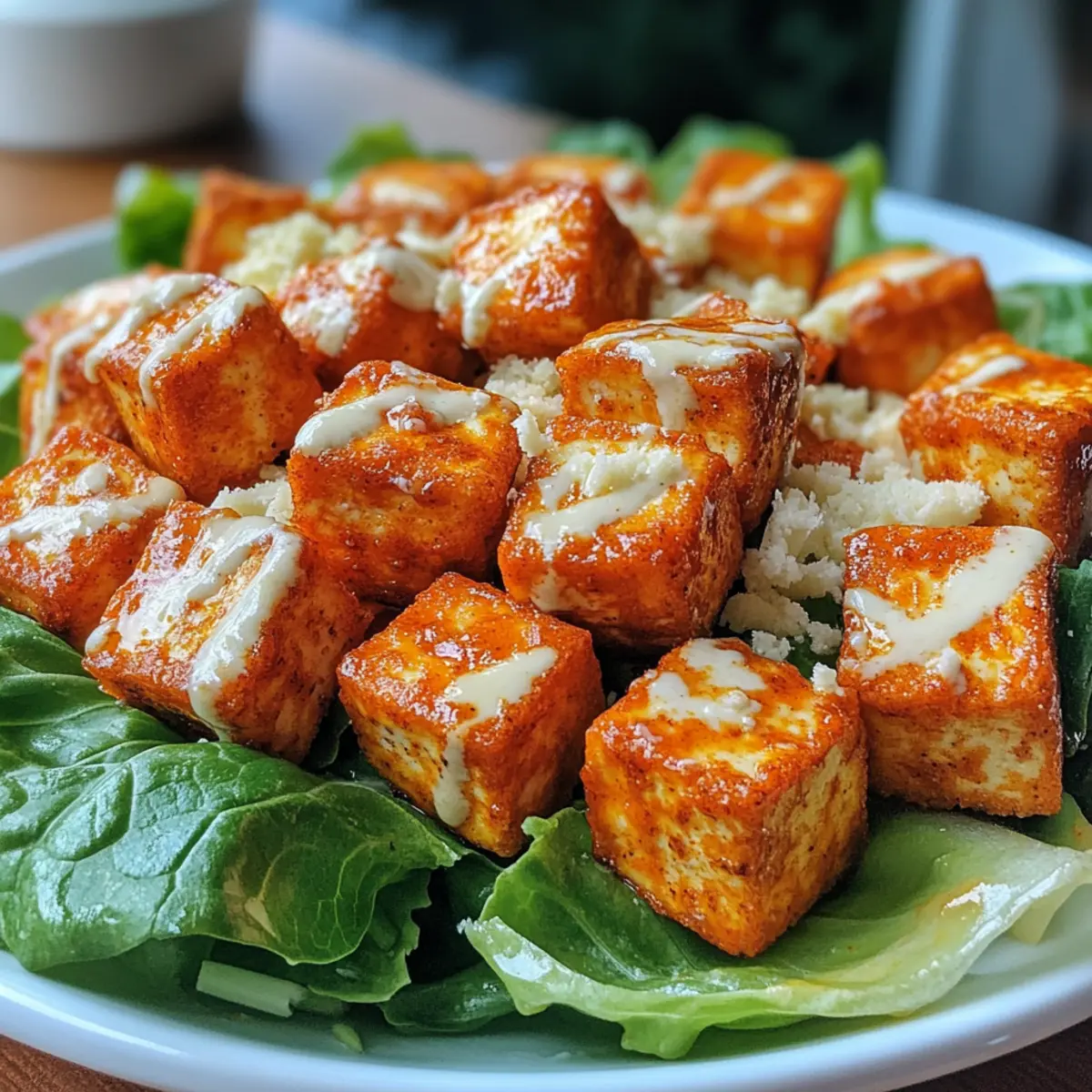 Crispy Buffalo Tofu Caesar Salad | Easy Weeknight
