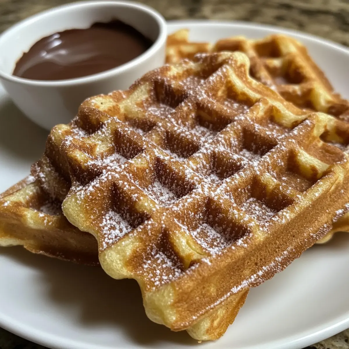 Crispy Churro Waffles Recipe with Cinnamon Sugar and Chocolate Dip