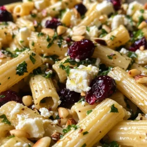 Feta & Cranberry Rigatoni Salad with Lemon Vinaigrette