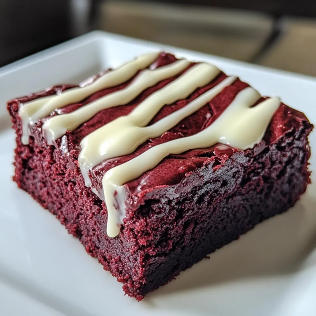 Red Velvet Brownies with White Chocolate Drizzle