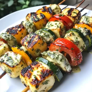 Mediterranean Grilled Halloumi Skewers with Creamy Herb Sauce