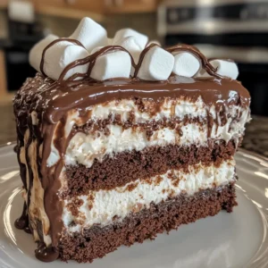 Marshmallow Chocolate Poke Cake