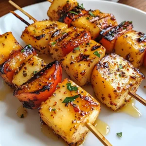 Grilled Nectarine and Halloumi Skewers Easy Honey Chili