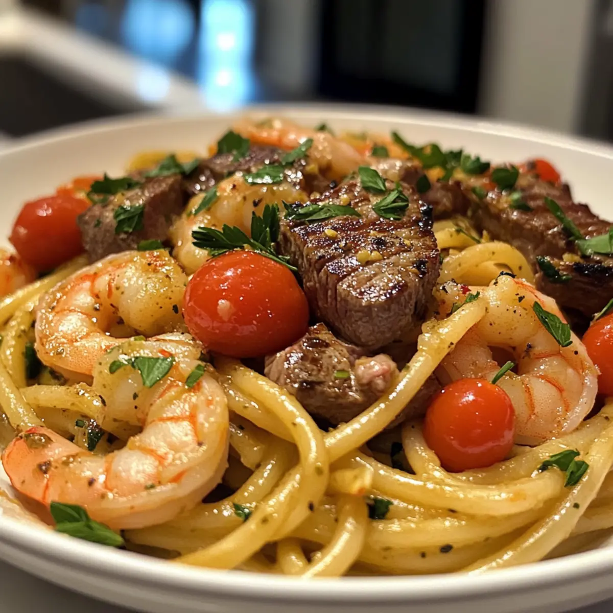 Calabrian Steak and Shrimp Bucatini